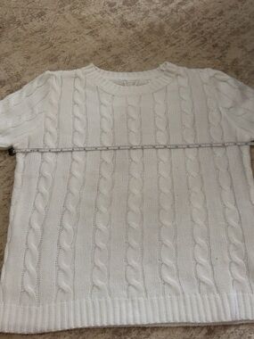 White Cable Knit Short Sleeve Sweater Top Size Large Preppy Coastal